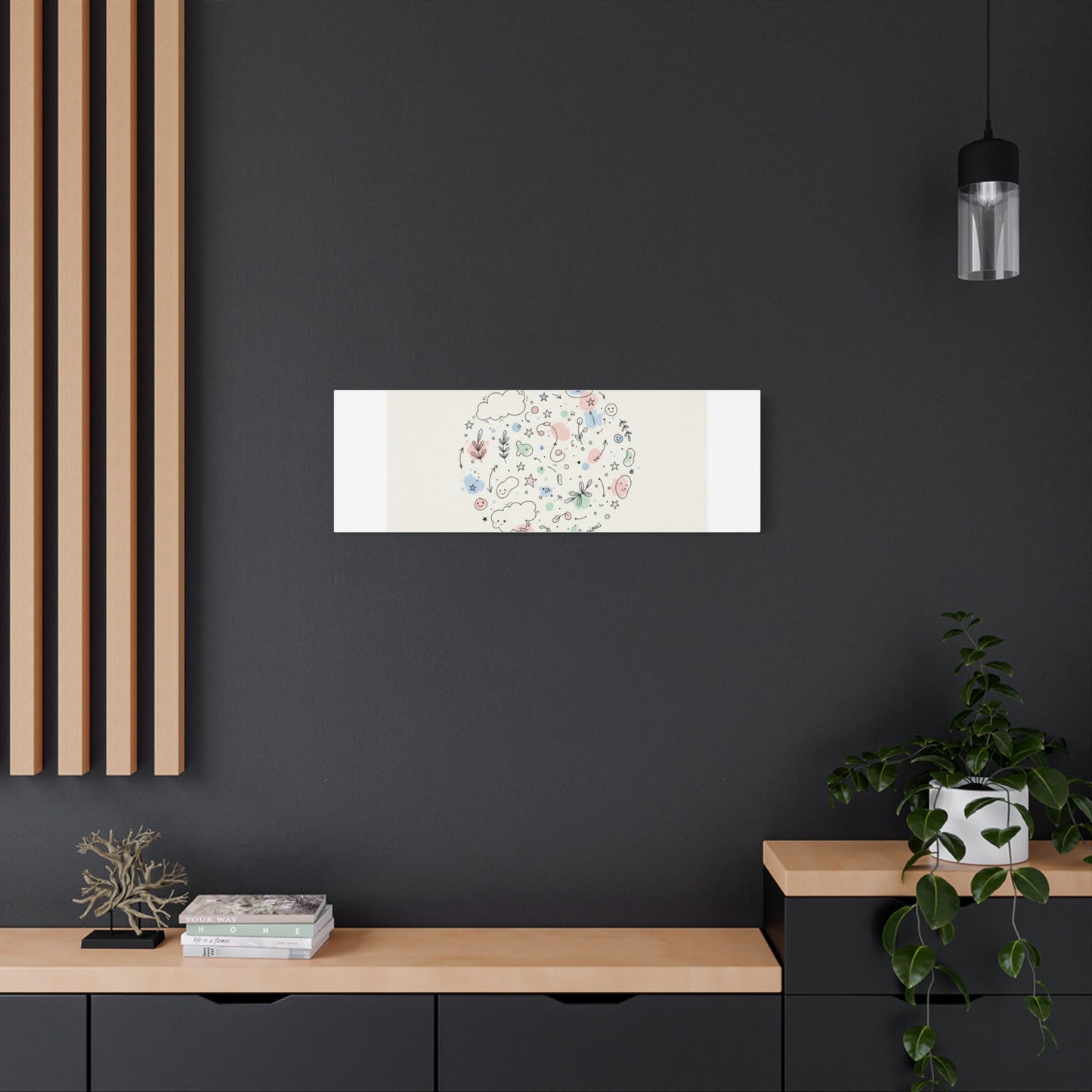 Doodle Circle Line Drawing Matte Canvas, Hand-Drawn Sketch Art