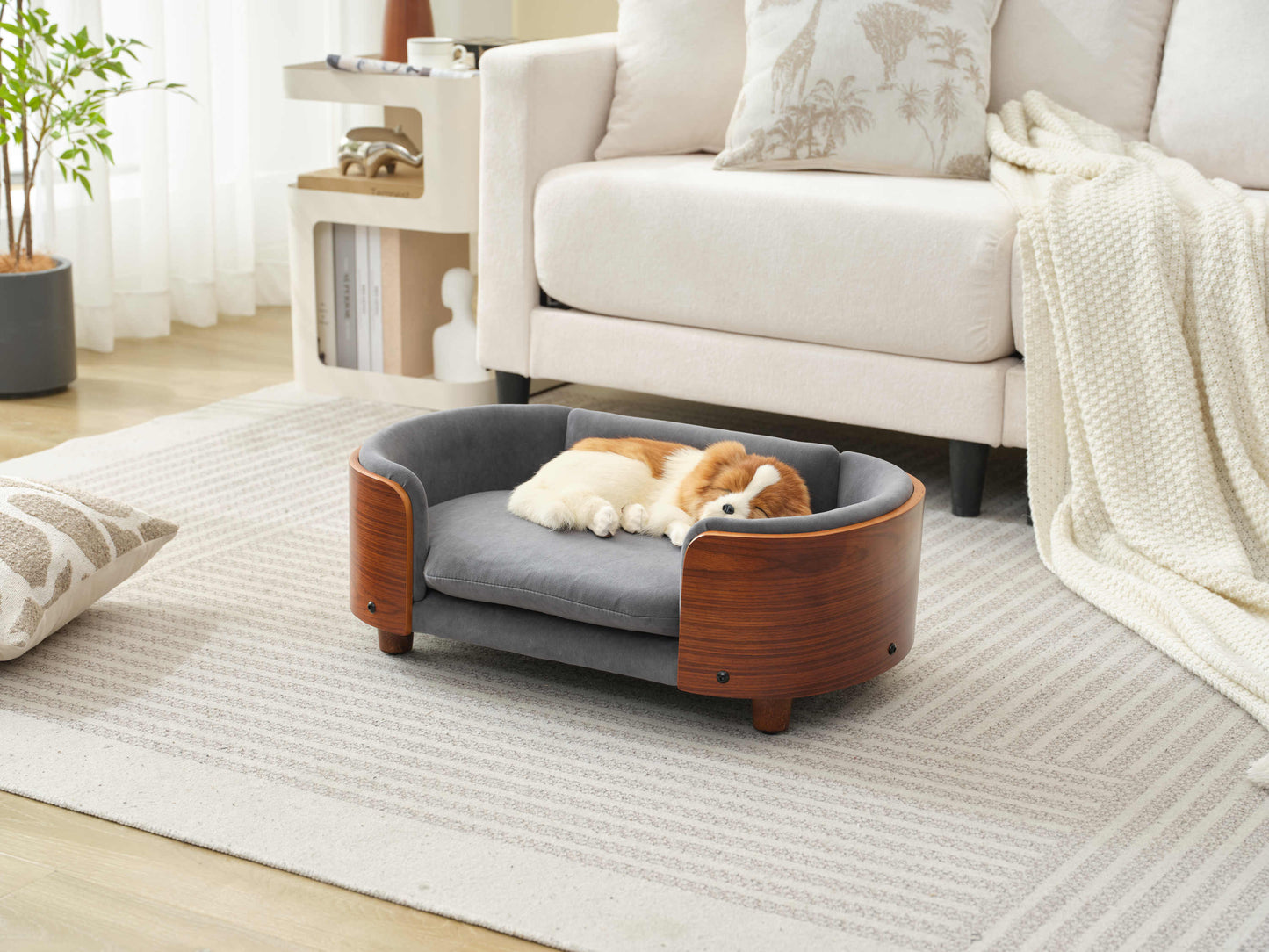Scandinavian Style Elevated Dog Bed Pet Sofa with Solid Wood Legs and