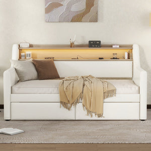 White+PU Leather+Twin