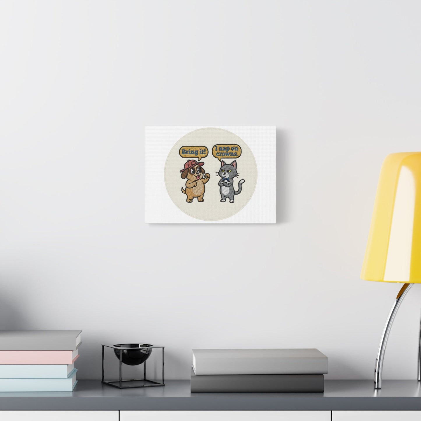 Funny Cat vs Dog Canvas | Pet Rivalry Wall Art