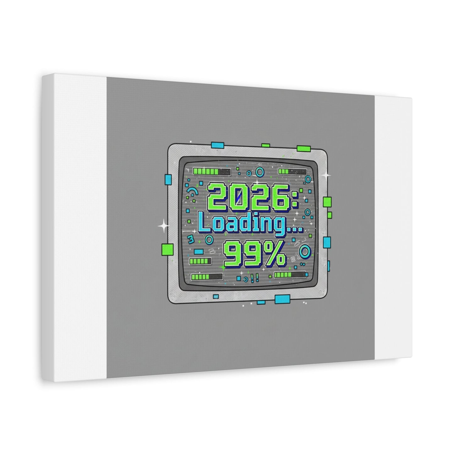 2026 Loading 99% Canvas | NYE countdown, retro system interface