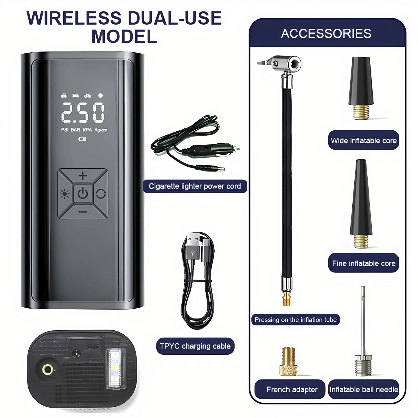 6000mAh Portable Car Air Compressor 12V 150PSI Electric Cordless Tire Inflator Pump for Motorcycle Bicycle Boat AUTO Tyre Balls