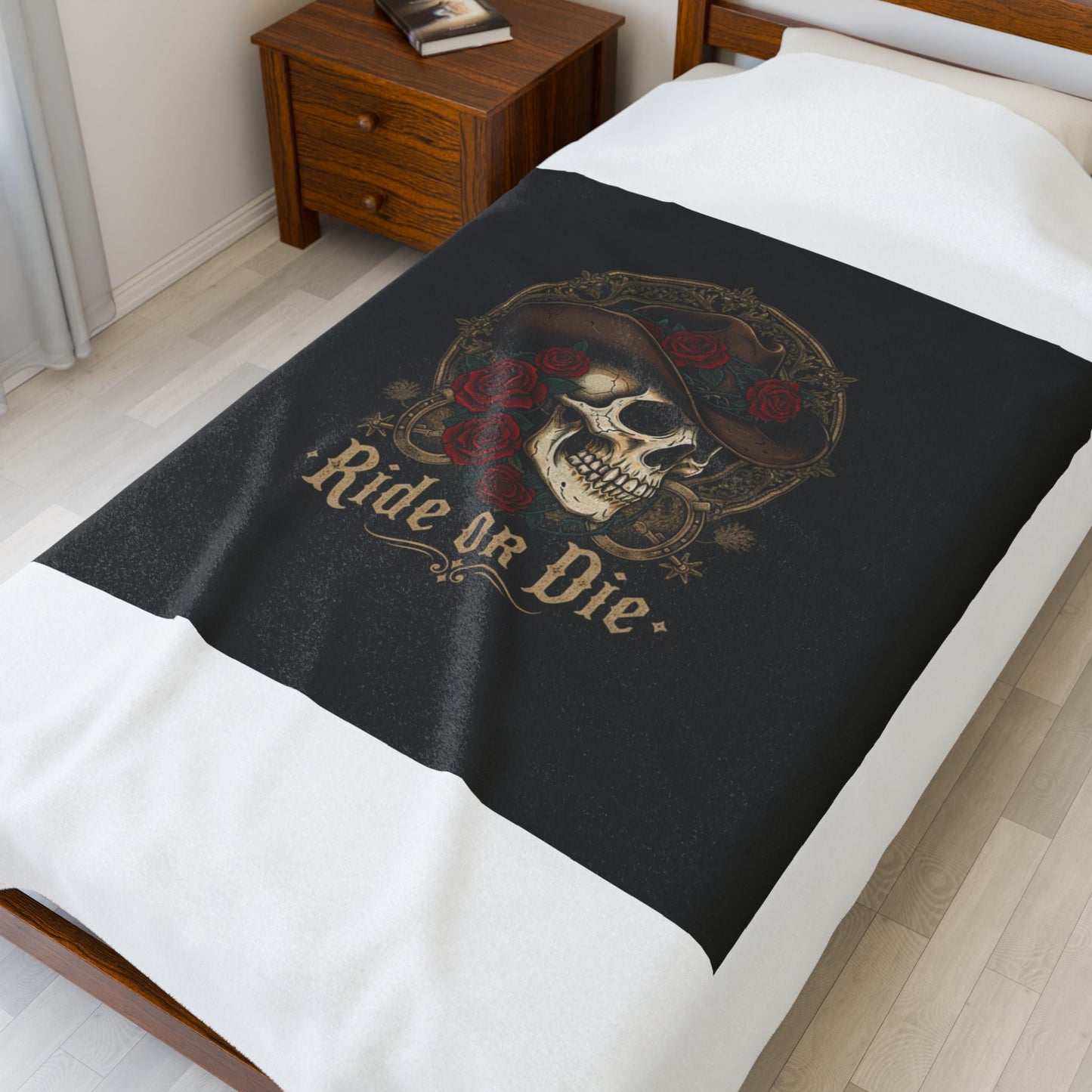Ride or Die Skull Blanket | Western-Gothic, cowboy skull art, gothic Americana