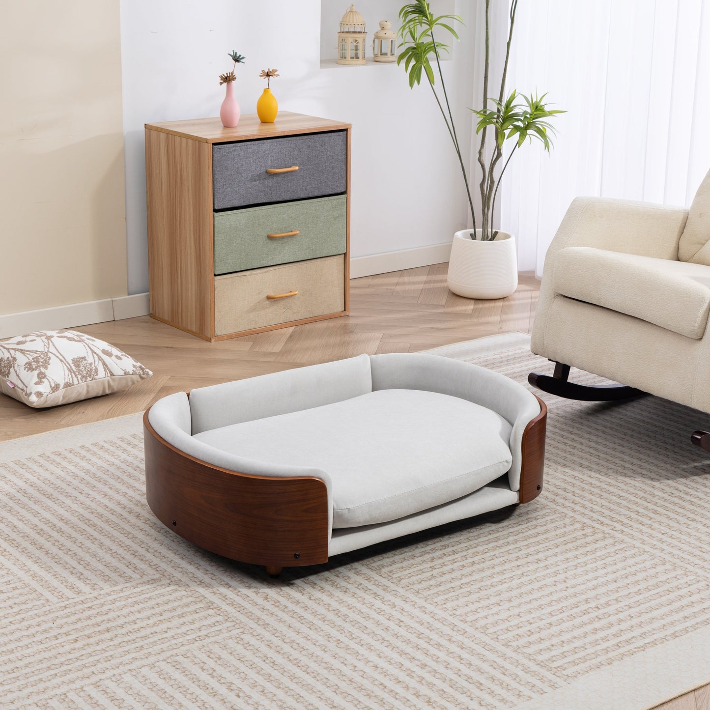 Scandinavian Style Elevated Dog Bed Pet Sofa with Solid Wood Legs and