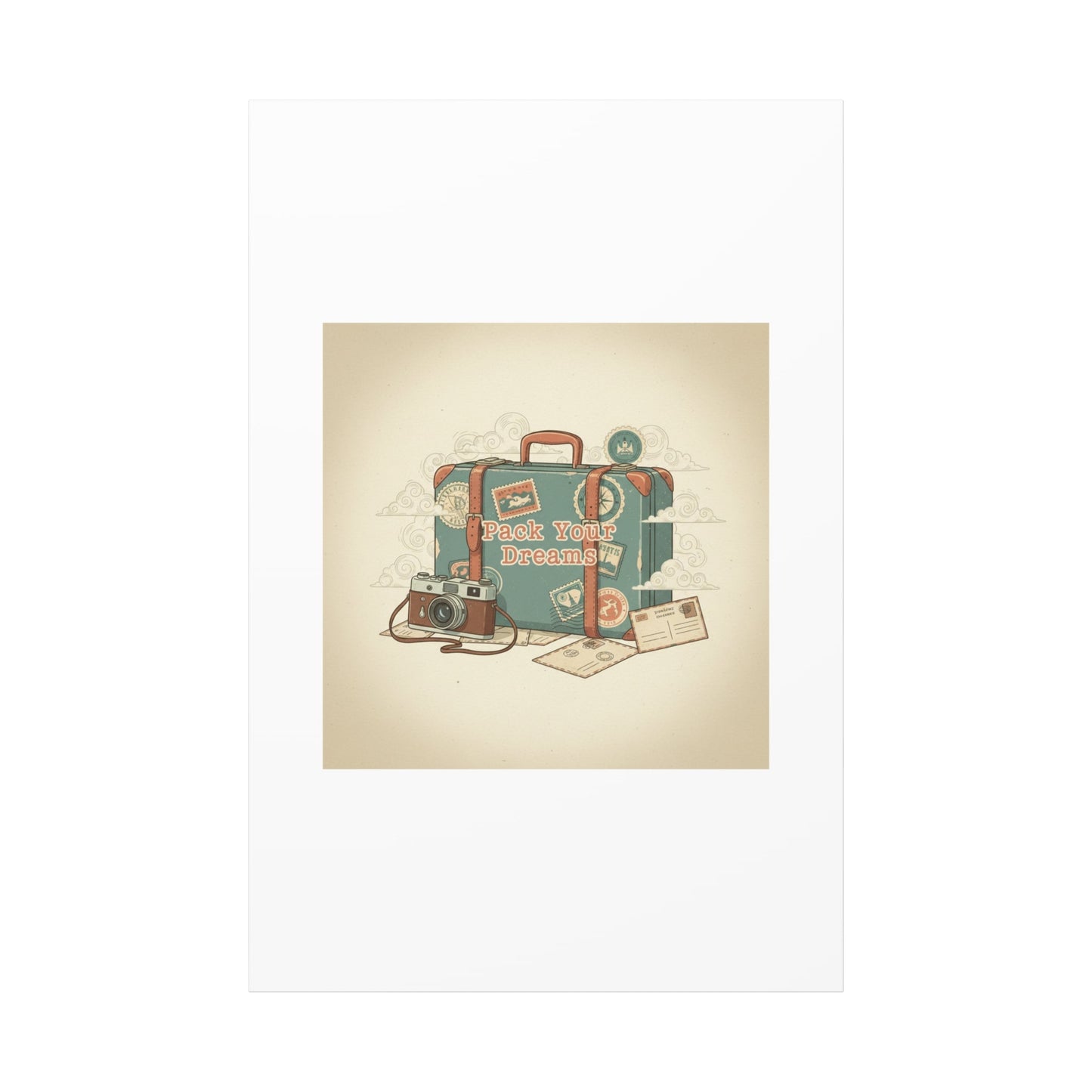 Pack Your Dreams Canvas | Retro Travel Postcard, Wanderlust Passport Stamp Art