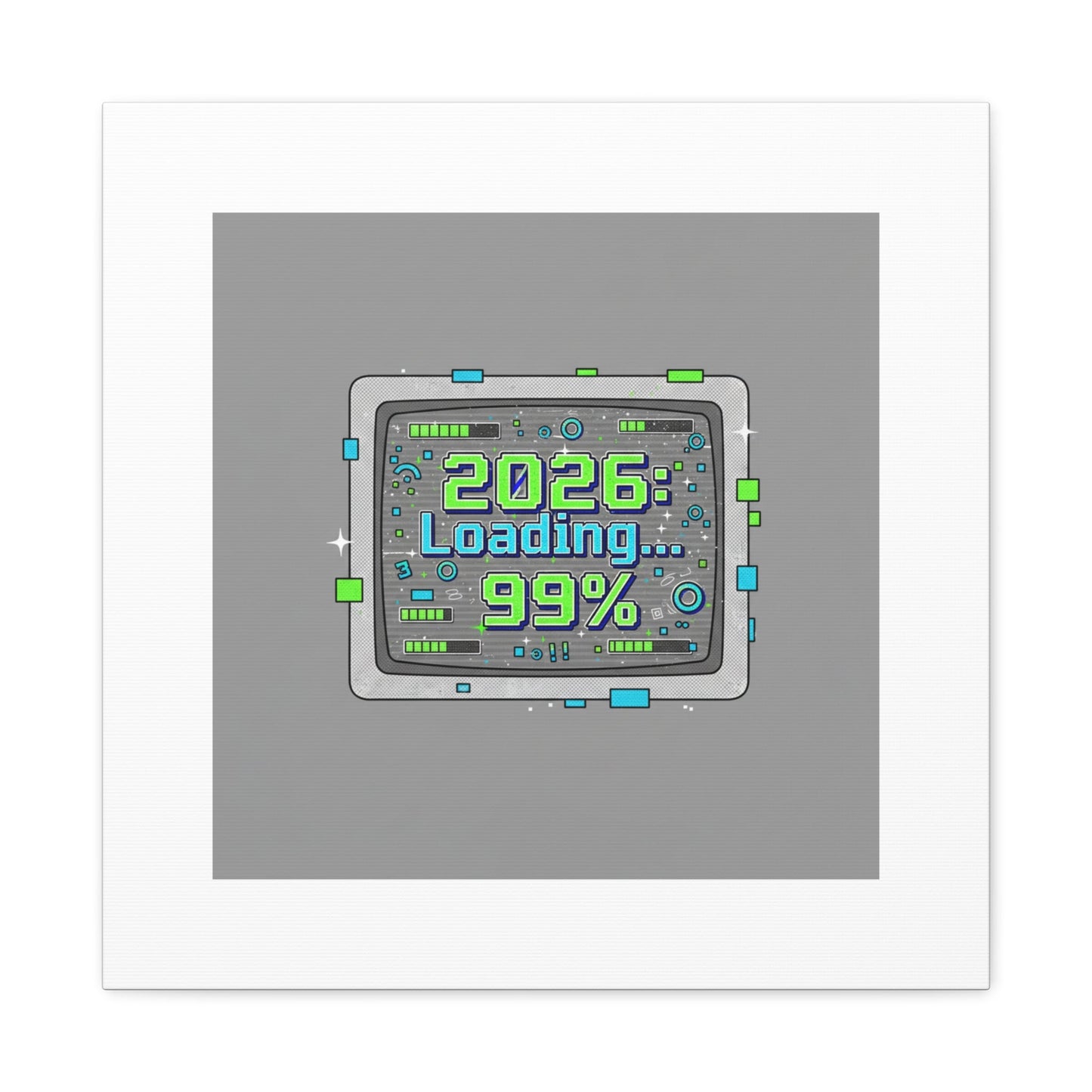 2026 Loading 99% Canvas | NYE countdown, retro system interface
