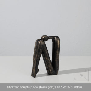 Matchstick Figure Sculpture Looking Down (Black Gold) Solid