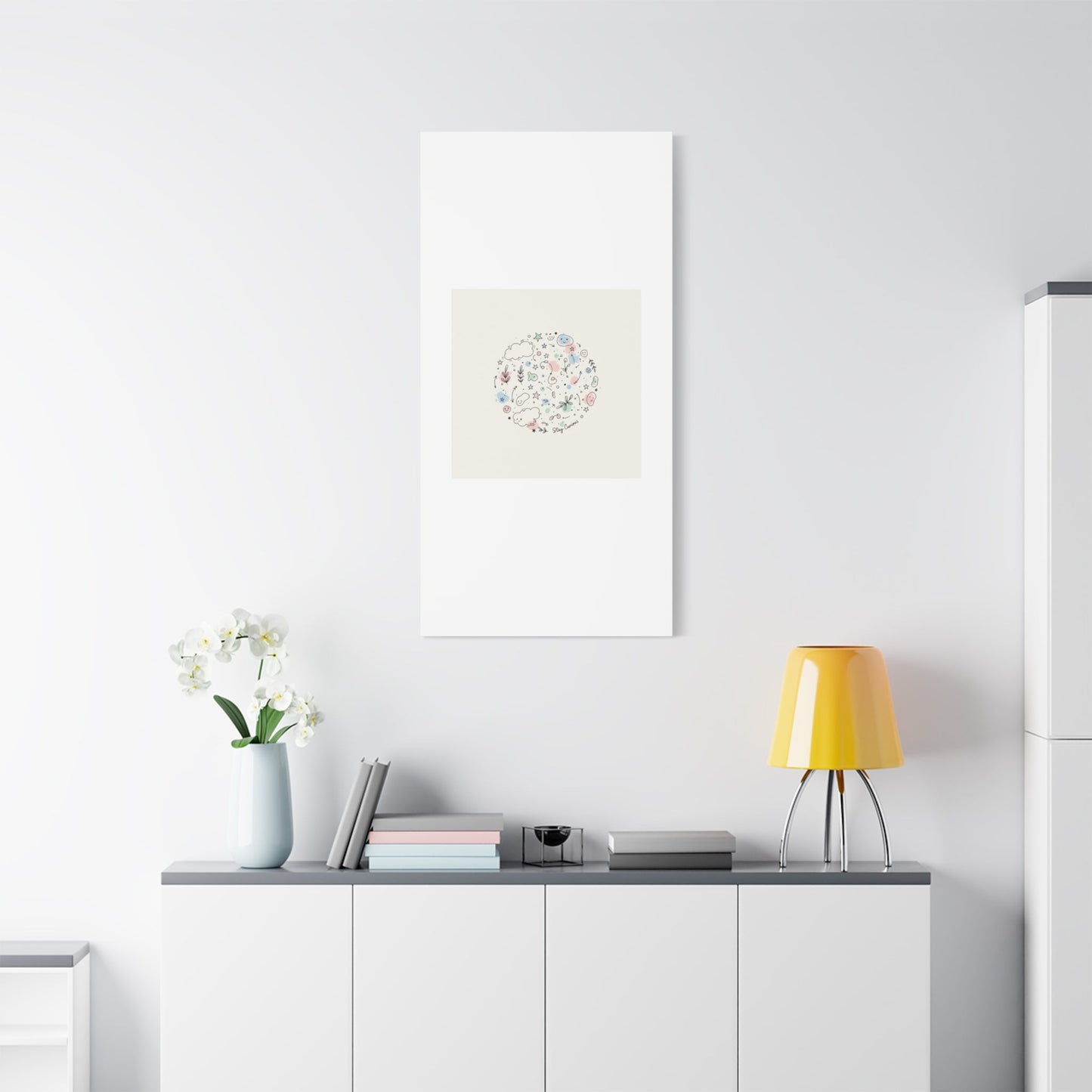 Doodle Circle Line Drawing Matte Canvas, Hand-Drawn Sketch Art