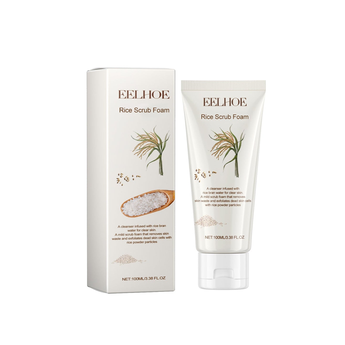 Rice Scrub Foam, Deeply Clean Firming Pores Repair Facial Dull Skin Shine White Face