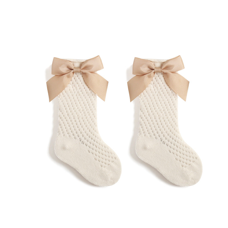 Children's Socks Combed Cotton Girl Baby Bow Princess Socks Hollow Mesh Dance Socks