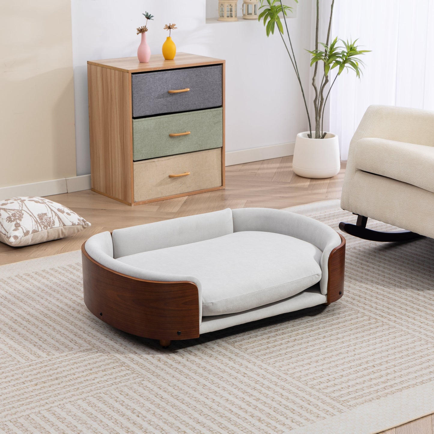 Scandinavian Style Elevated Dog Bed Pet Sofa with Solid Wood Legs and