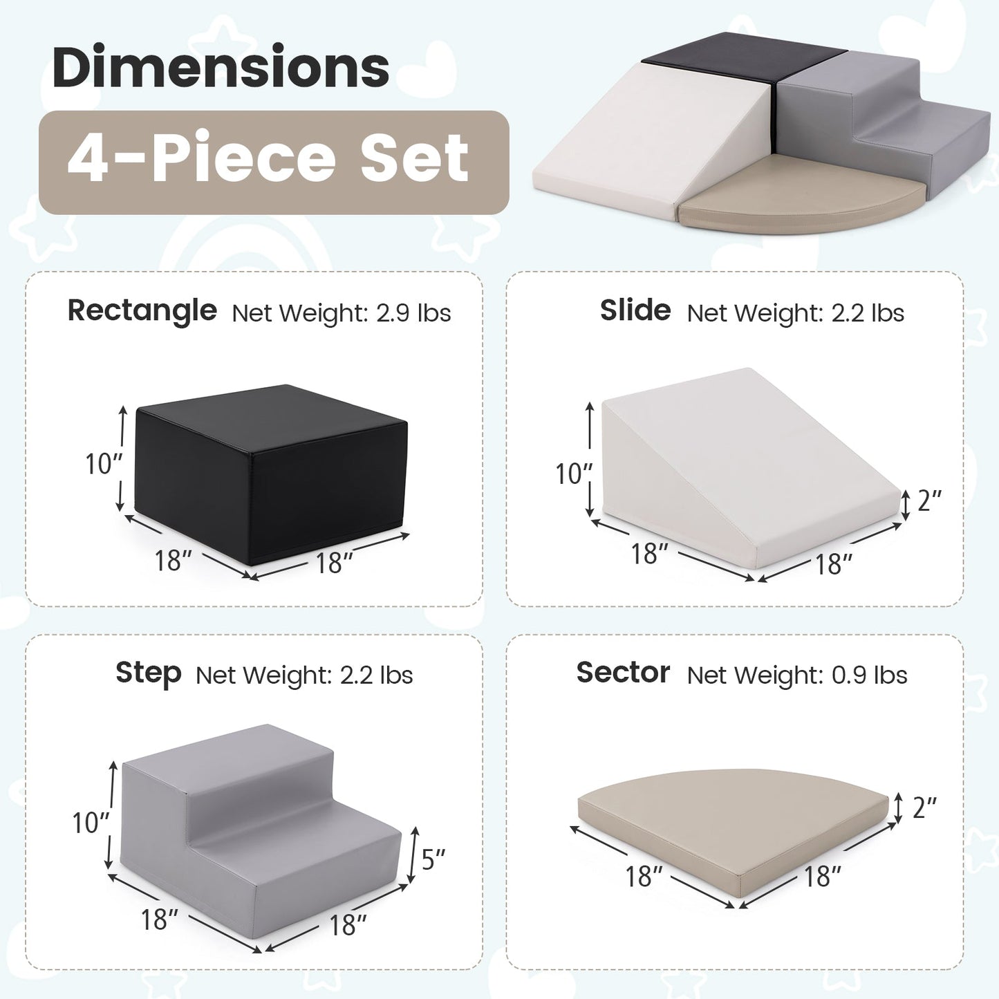 4-Piece Climb and Crawl Foam Block Play Set for Infant Baby-Black