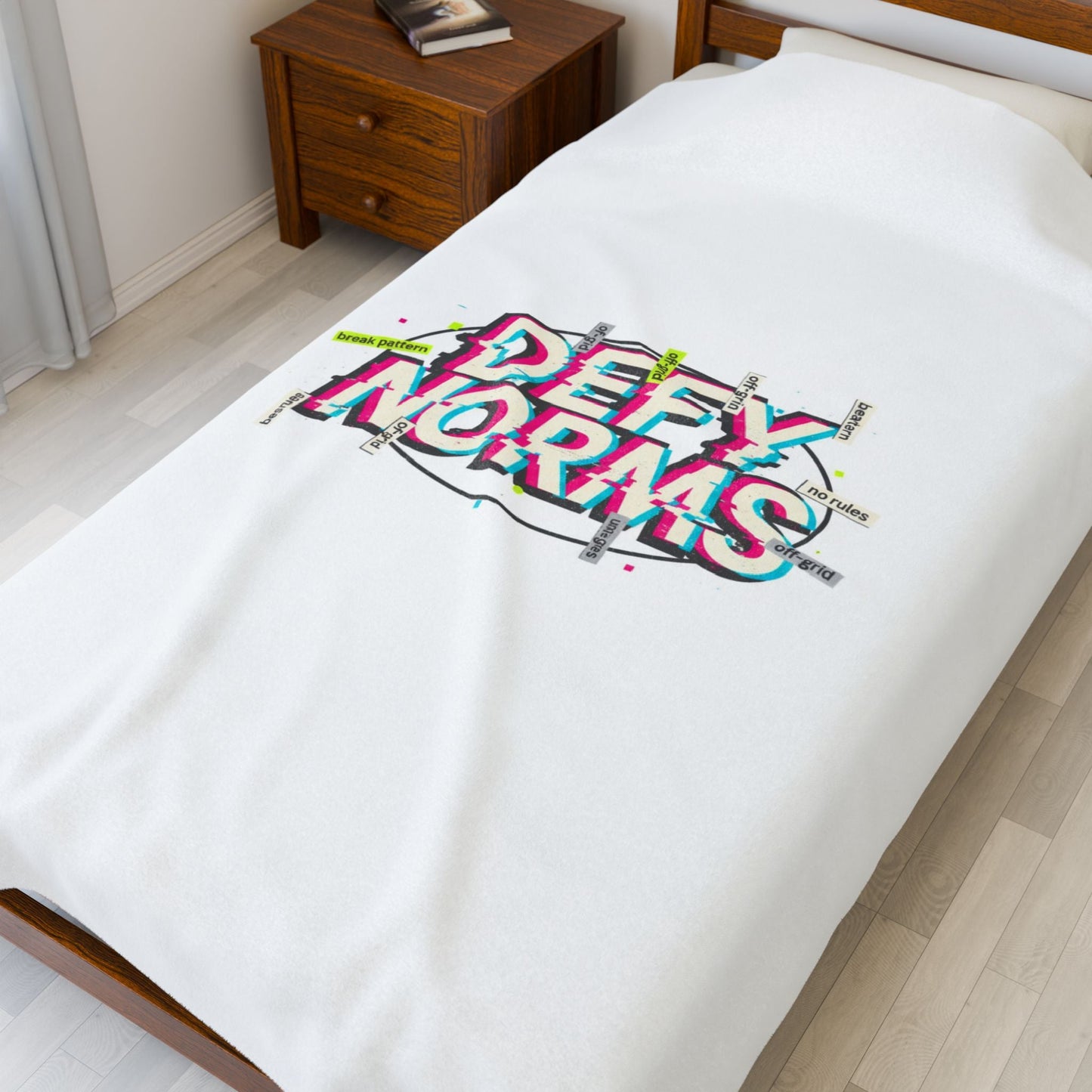 Defy Norms Velveteen Plush Blanket | anti-aesthetic, glitch font