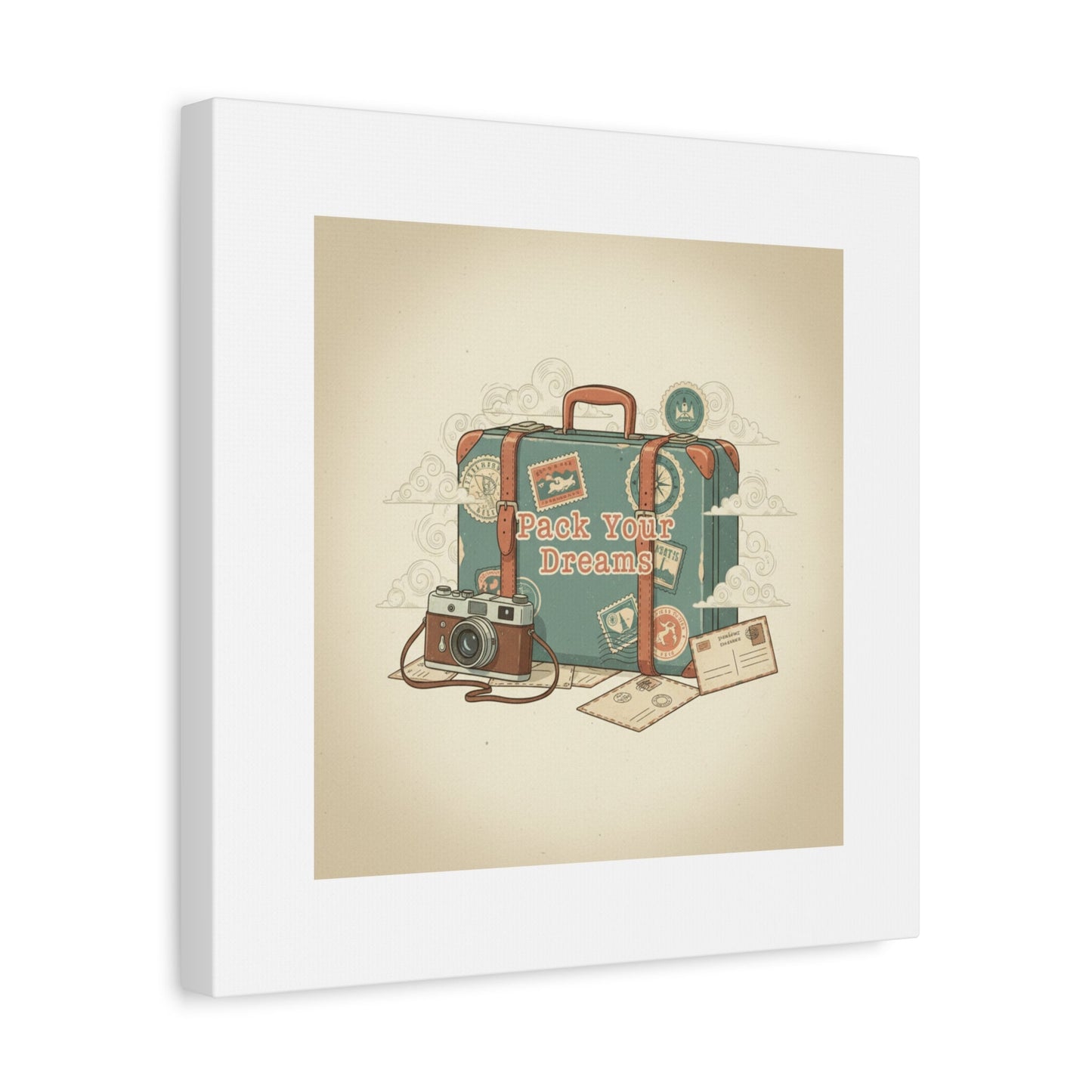 Pack Your Dreams Canvas | Retro Travel Postcard, Wanderlust Passport Stamp Art