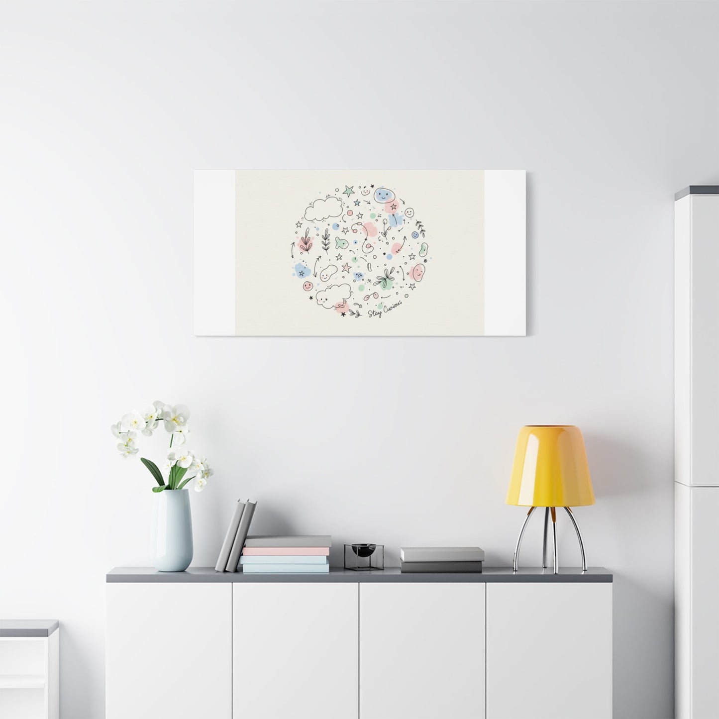 Doodle Circle Line Drawing Matte Canvas, Hand-Drawn Sketch Art