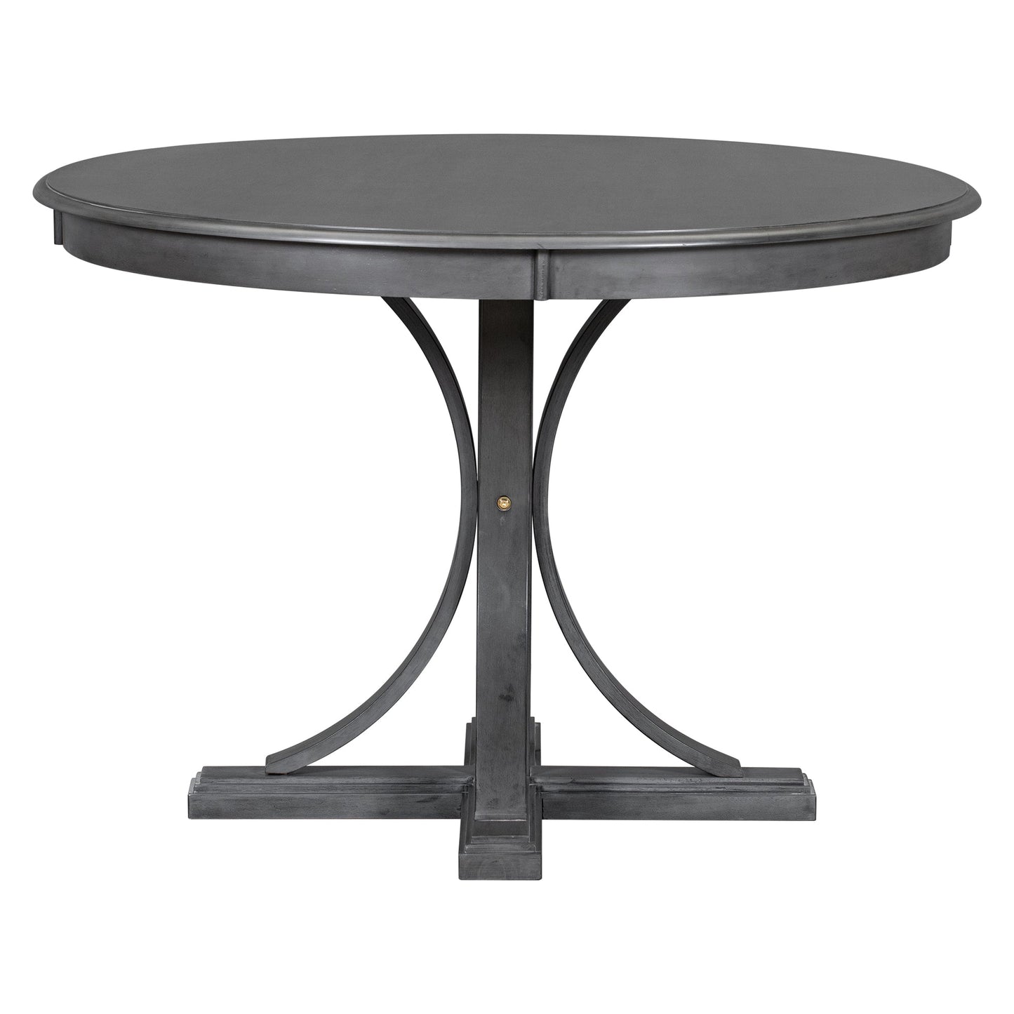TREXM Five Piece Retro Round Dining Table Set with Curved Brackets and 4 Restaurant Cushioned Chairs (Dark Gray)