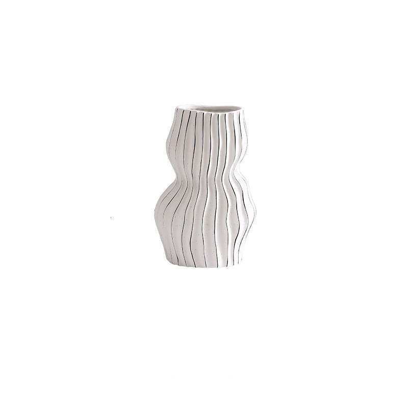 Nordic Creative Hand-painted Vase Ceramic Black And White Vertical Pattern Flower