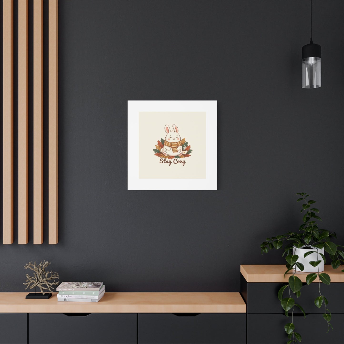 Cozy Bunny Illustration Canvas | Cute Critter Winter Forest Art