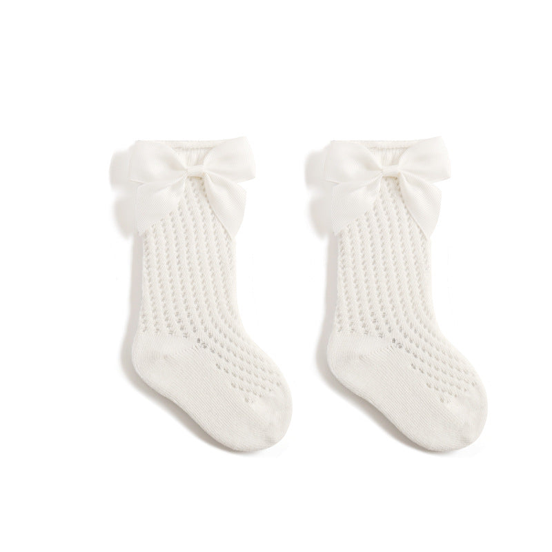 Children's Socks Combed Cotton Girl Baby Bow Princess Socks Hollow Mesh Dance Socks