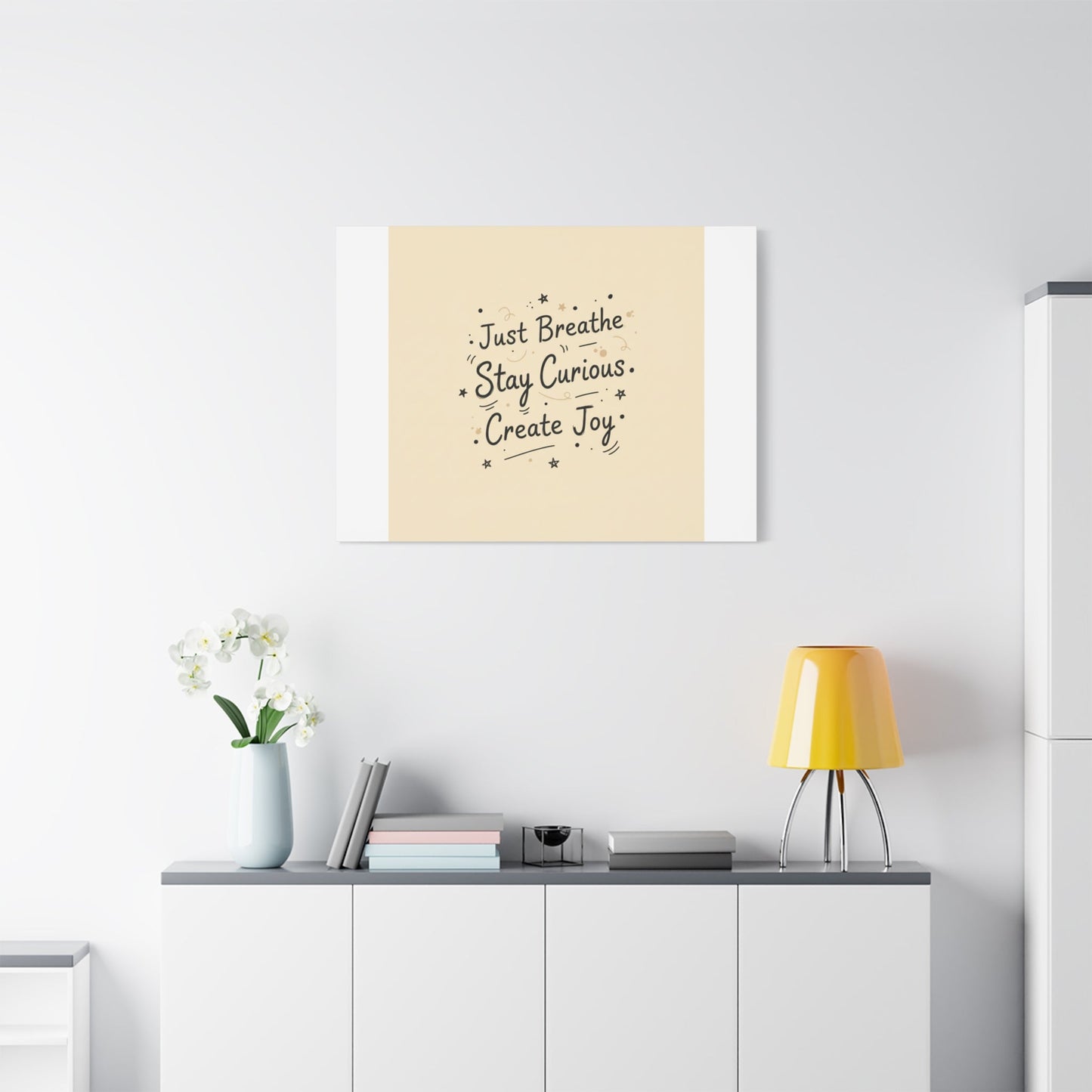 Just Breathe Stay Curious Create Joy Canvas | Messy Handwritten Typography, Doodle Text Art
