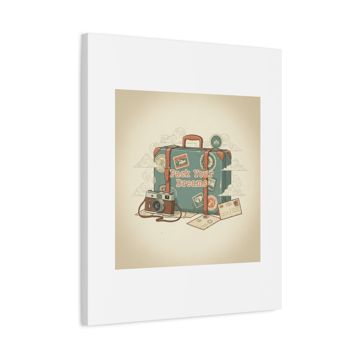 Pack Your Dreams Canvas | Retro Travel Postcard, Wanderlust Passport Stamp Art