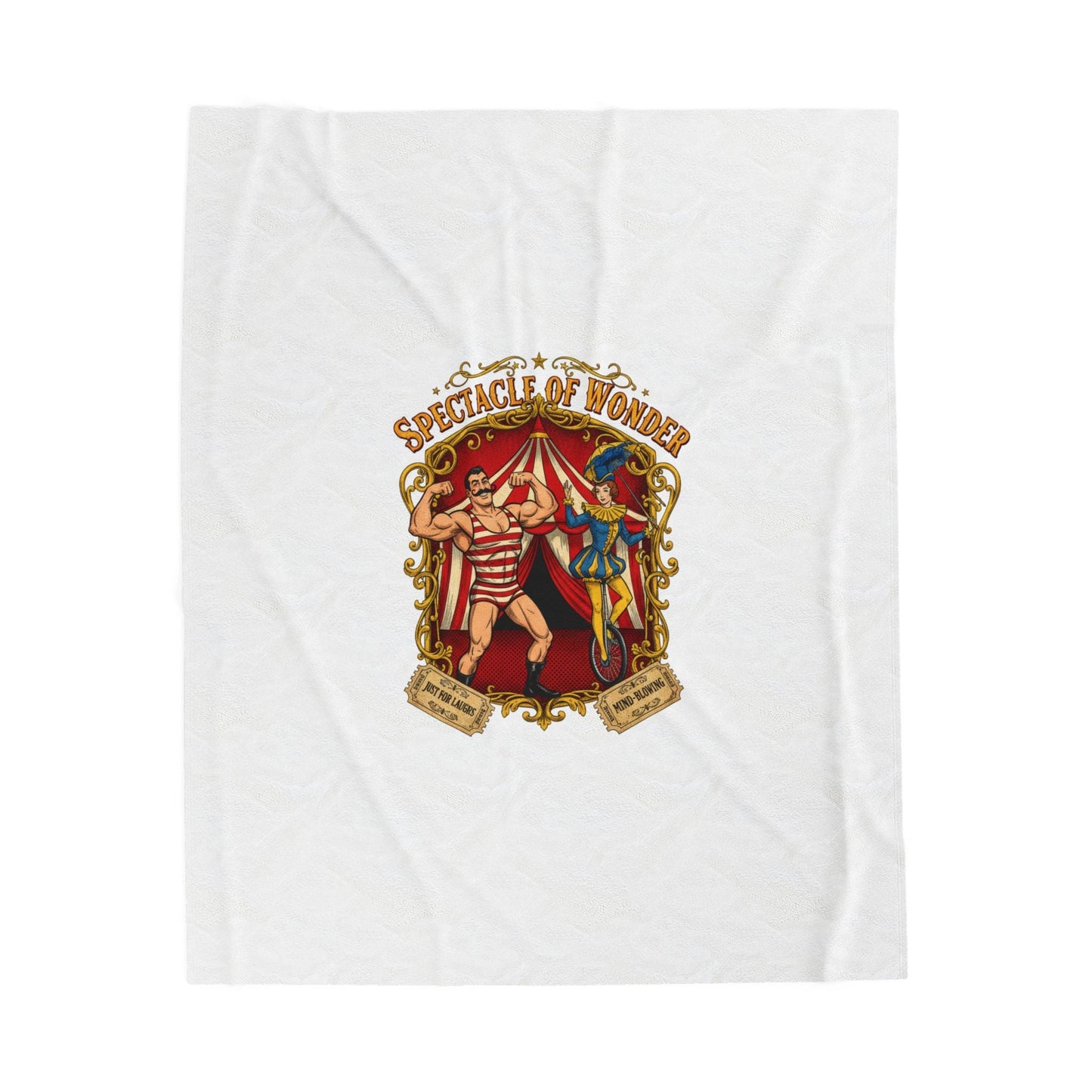 Circus Spectacle Crest Velveteen Plush Blanket | Vintage carnival design, camp circus aesthetic