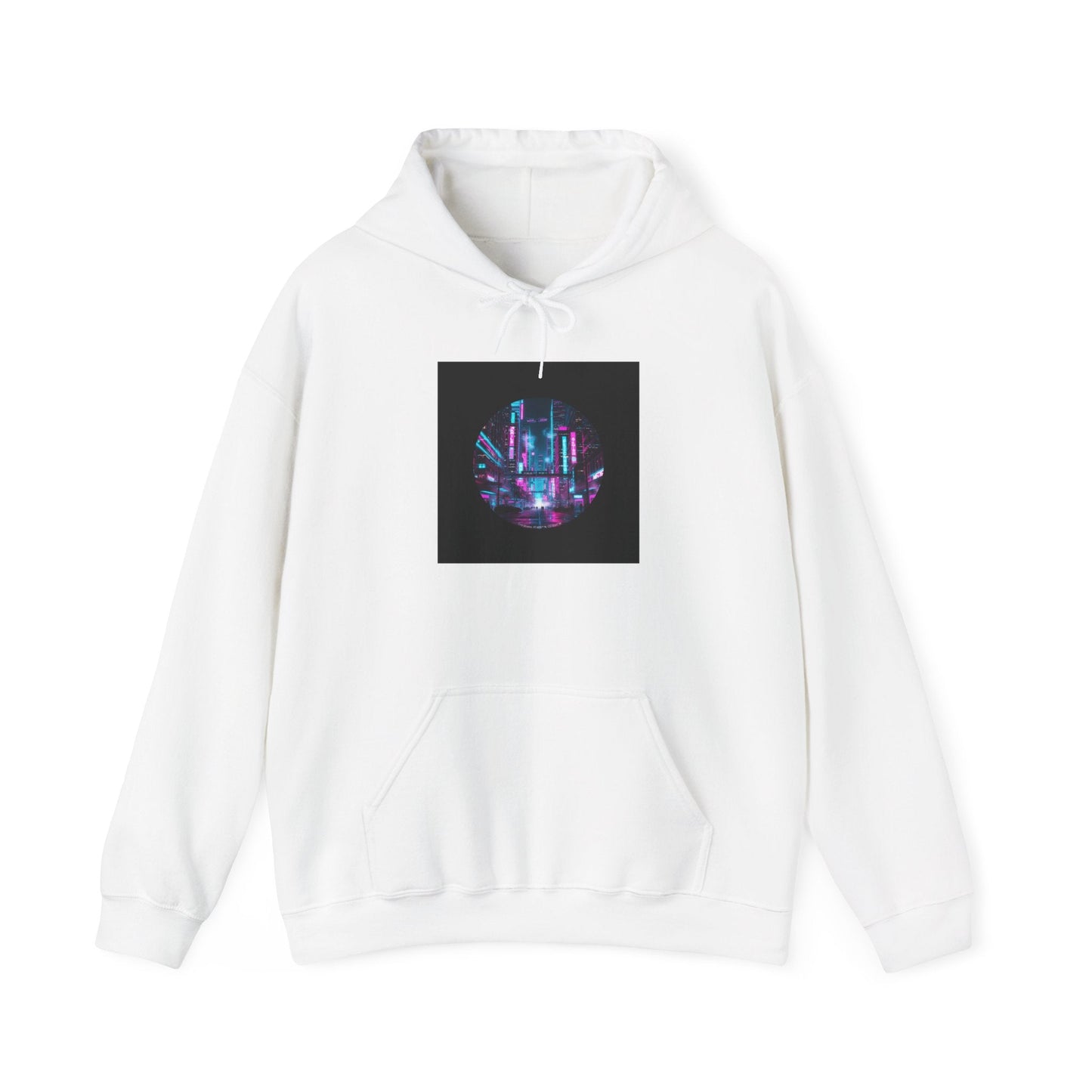 Neon Cyberpunk Skyline Hoodie | synthwave skyline, future city art