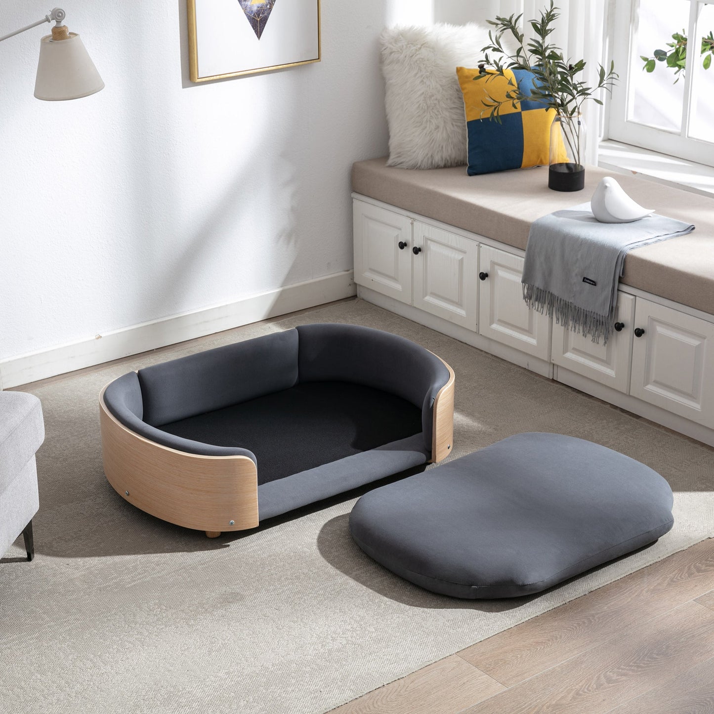 Scandinavian Style Elevated Dog Bed Pet Sofa with Solid Wood Legs and