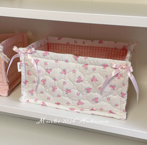 Pink grid cookies (large quilted storage basket)