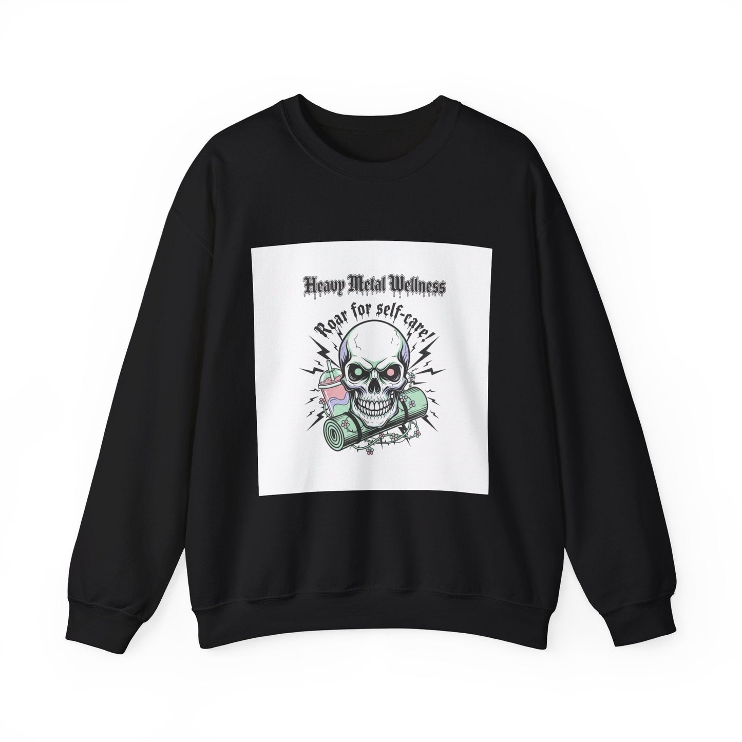 Heavy Metal Wellness Skull Crewneck Sweatshirt | metal font shirt, gothic wellness quote