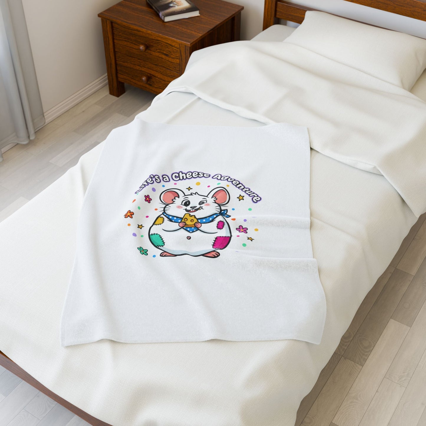 Life's a Cheese Adventure Velveteen Blanket | Rodent-Core, Cute Rat Art
