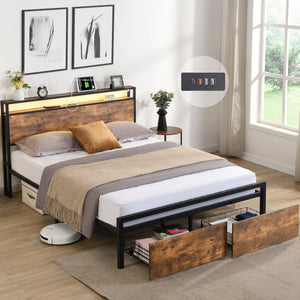 Industrial + Black+Brown + MDF+Steel + Queen