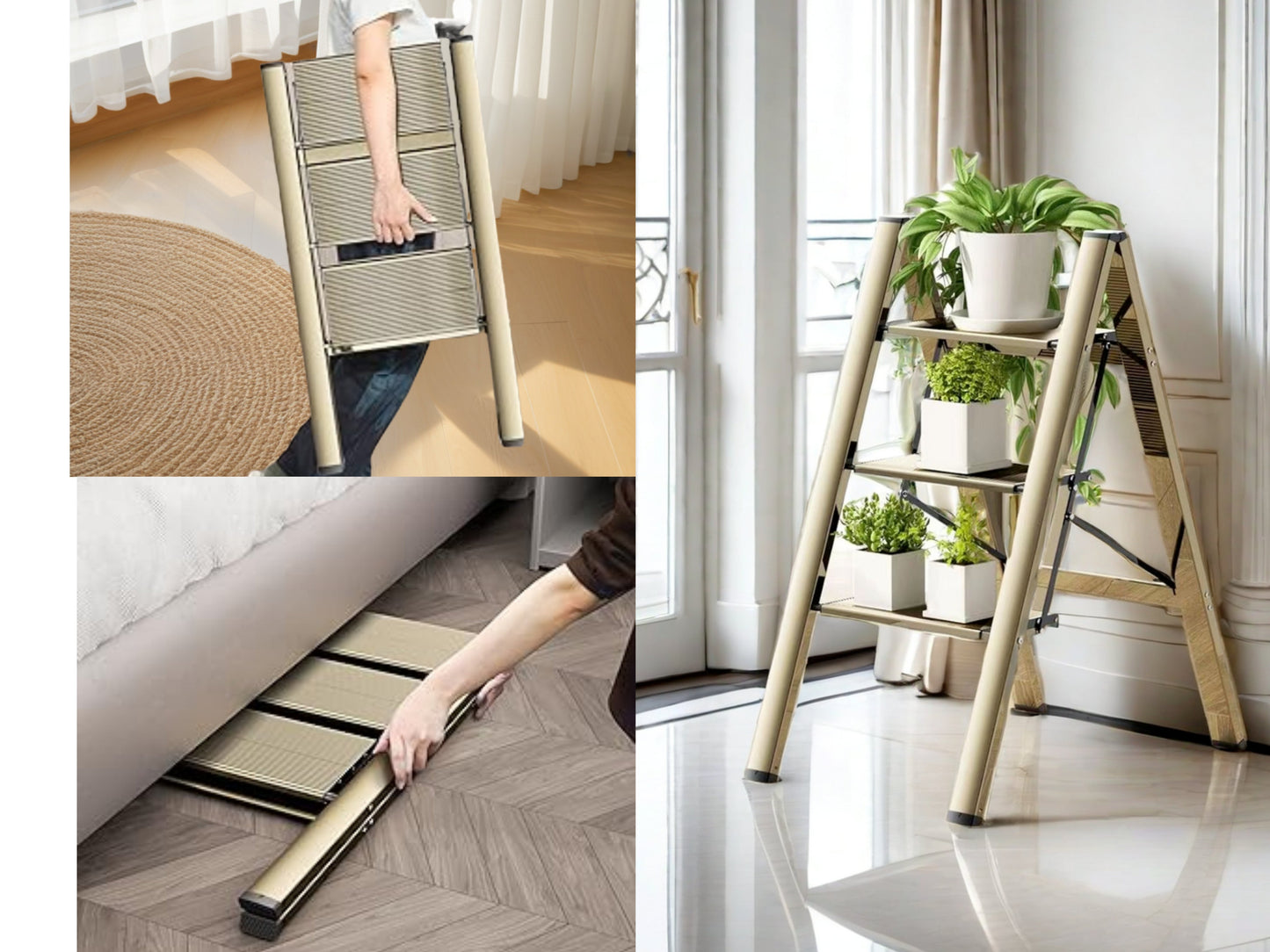 3-level ladder, aluminum alloy ladder, folding ladder, wide anti slip pedal, portable ladder with a weight capacity of 300 pound