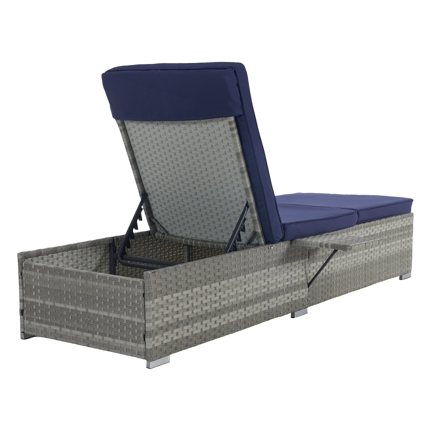 Outdoor PE Rattan Chaise Lounge Set of 2 with Table – Adjustable Patio