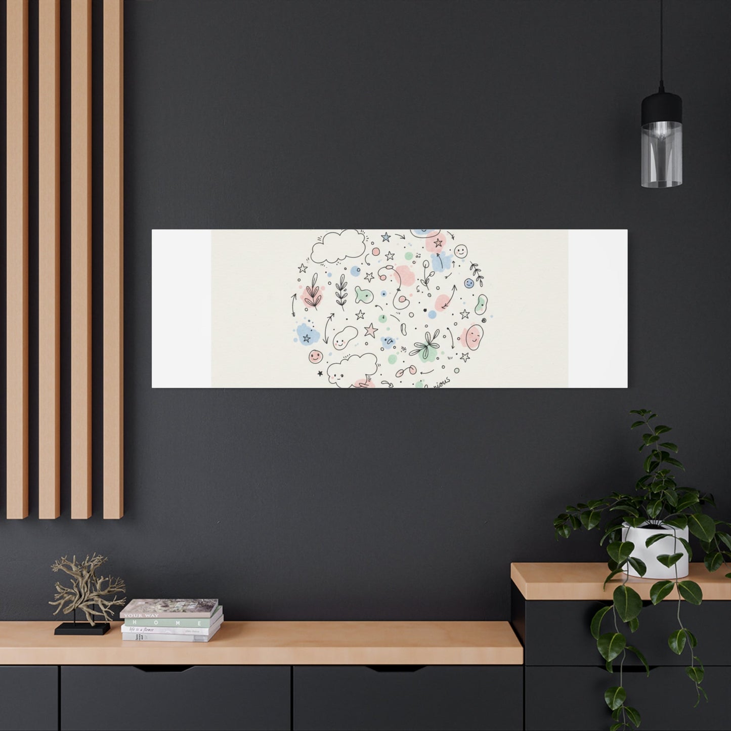 Doodle Circle Line Drawing Matte Canvas, Hand-Drawn Sketch Art