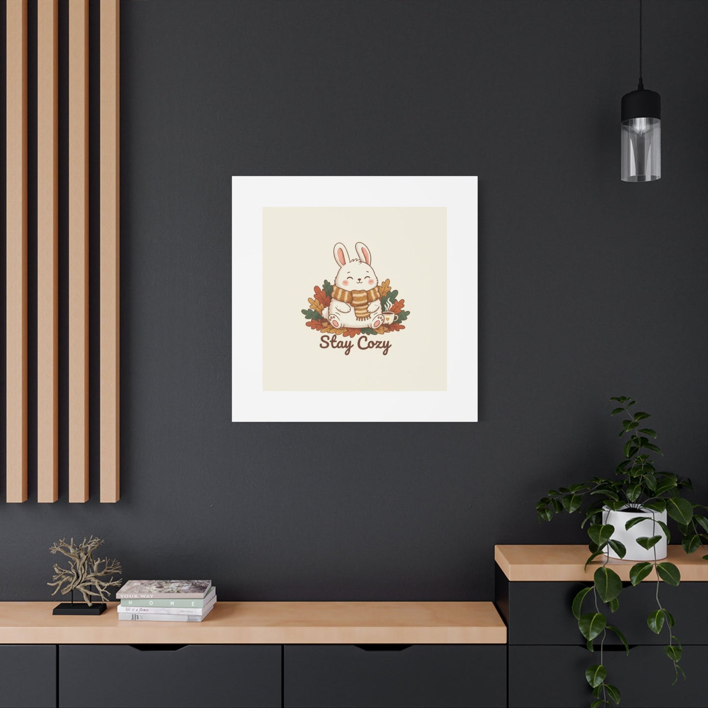 Cozy Bunny Illustration Canvas | Cute Critter Winter Forest Art