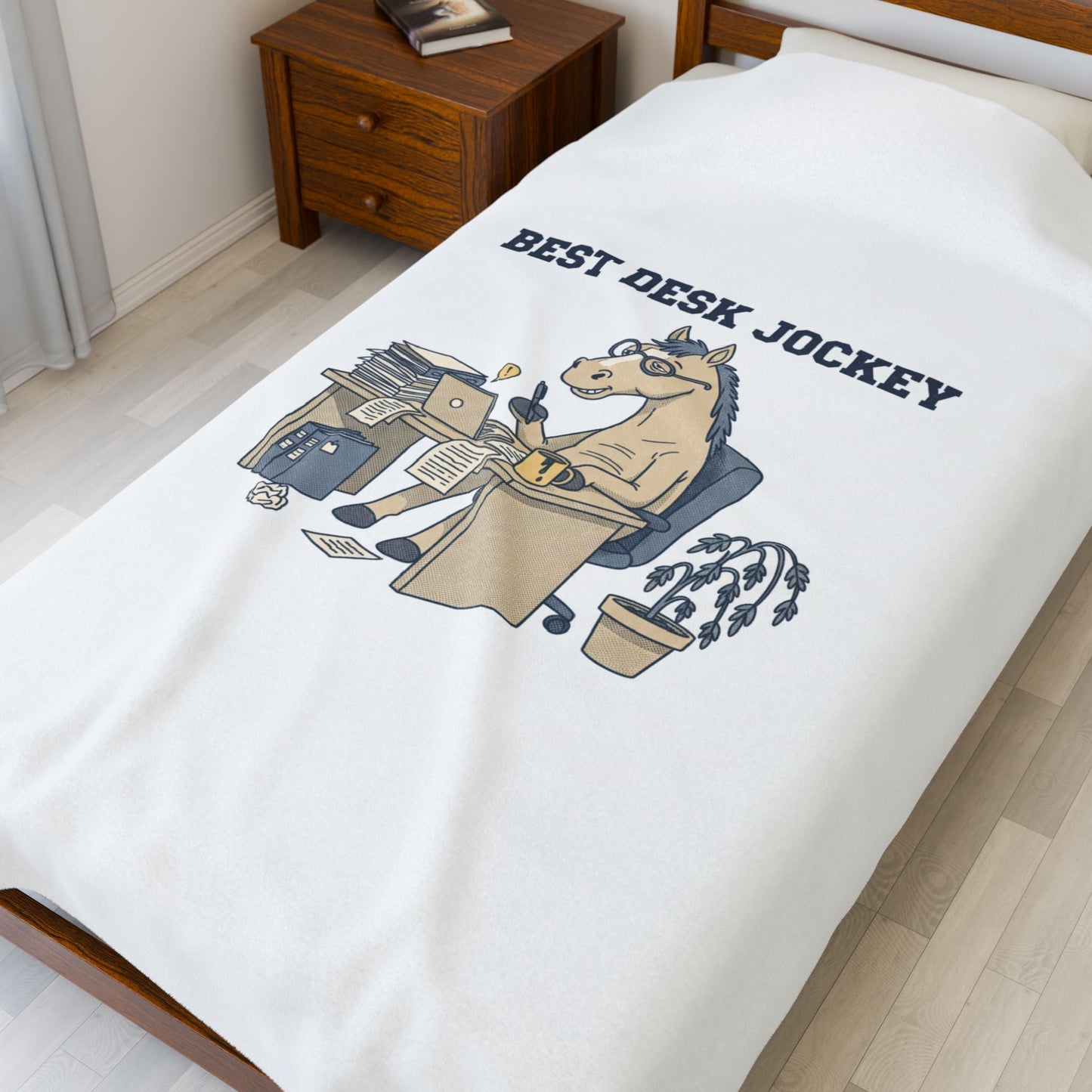 Best Desk Jockey Velveteen Blanket | Workhorse Office Humor, Collegiate Sketch