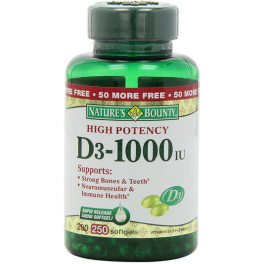 Nature's Bounty Vitamin D3, 25 Mcg (1000 IU), 250 Rapid Release Softgels