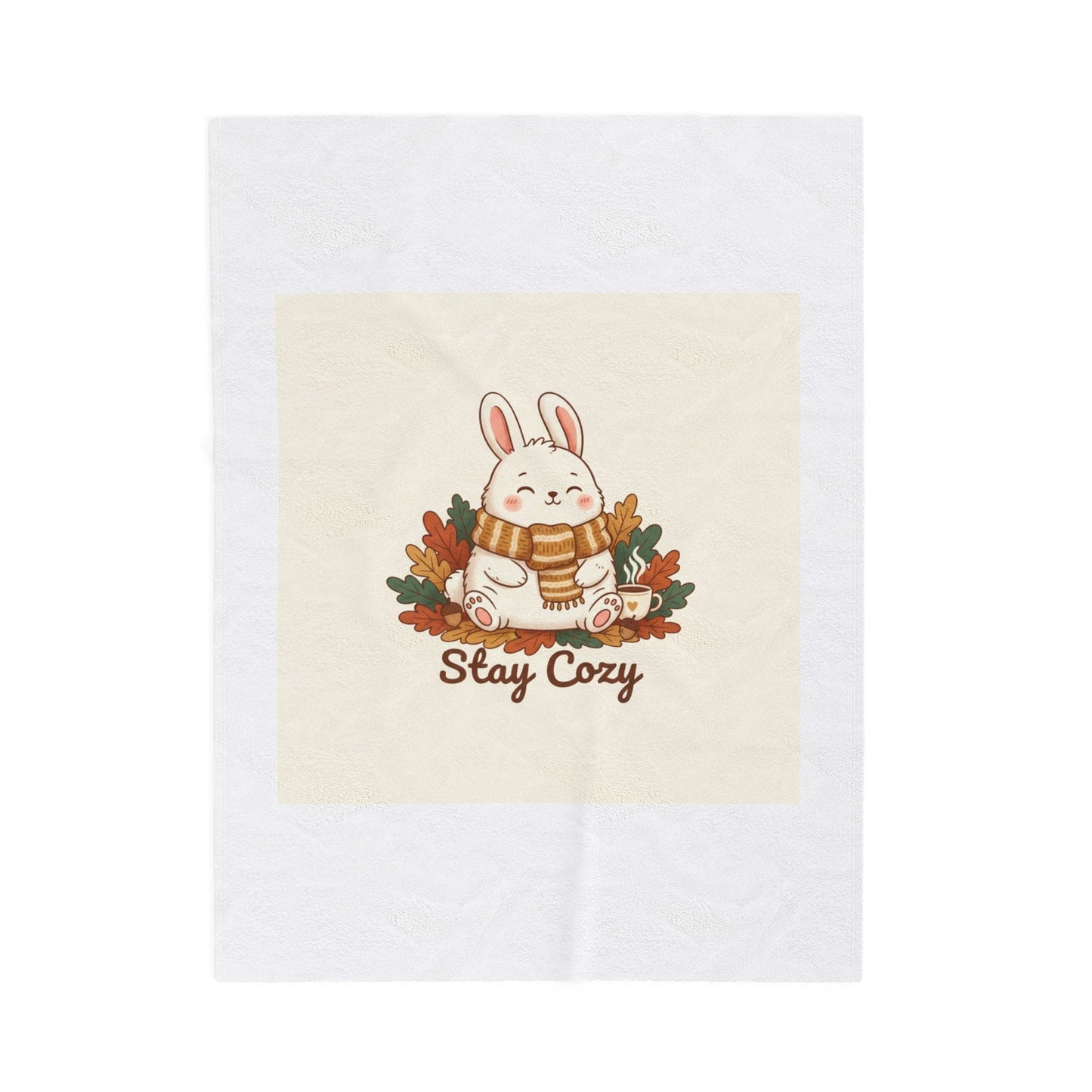 Stay Cozy Bunny, Plush Blanket | cute animal illustration, winter forest art