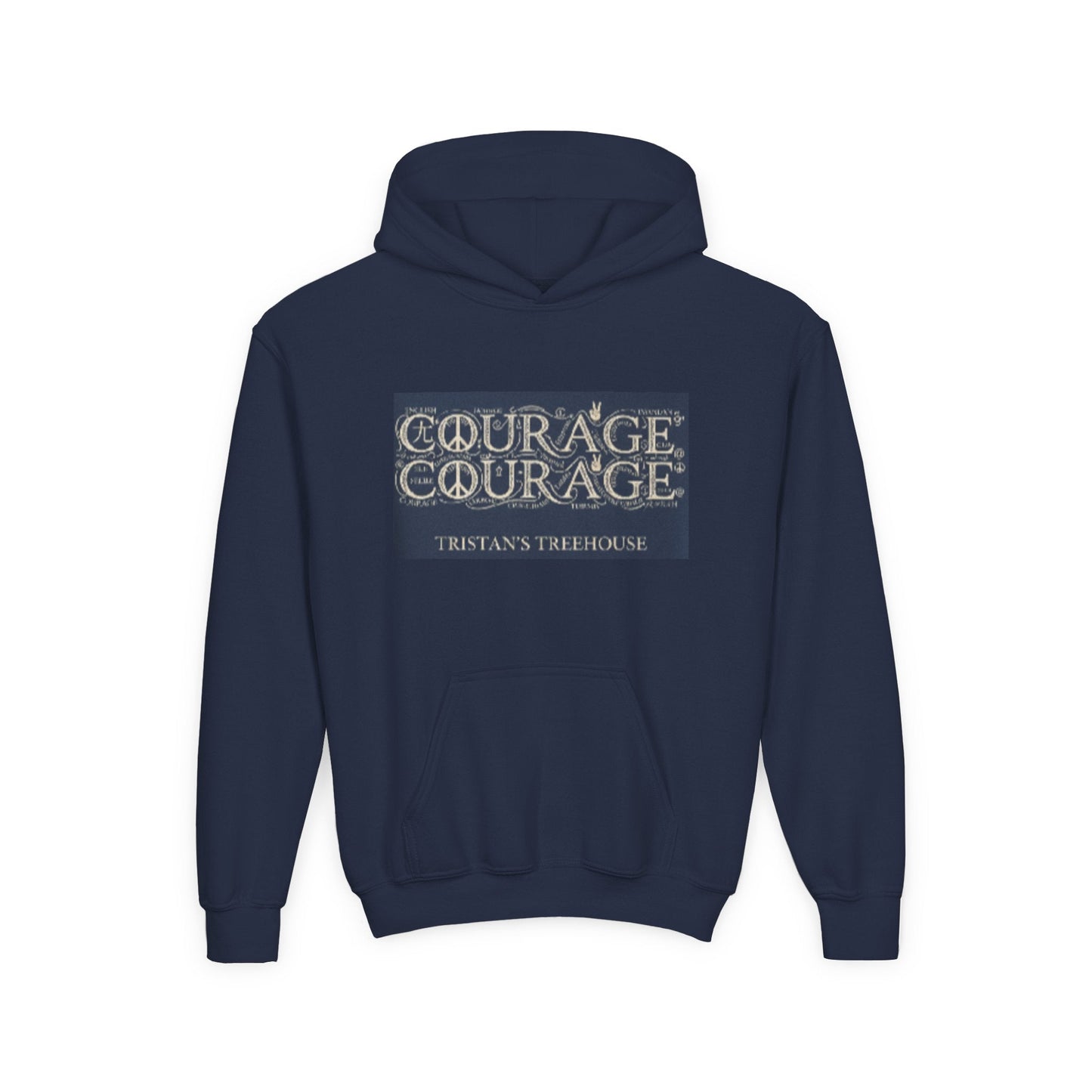 Youth Hoodie — 'Courage' Front & 'Peace Is a Universal Language' Back Graphic Sweatshirt