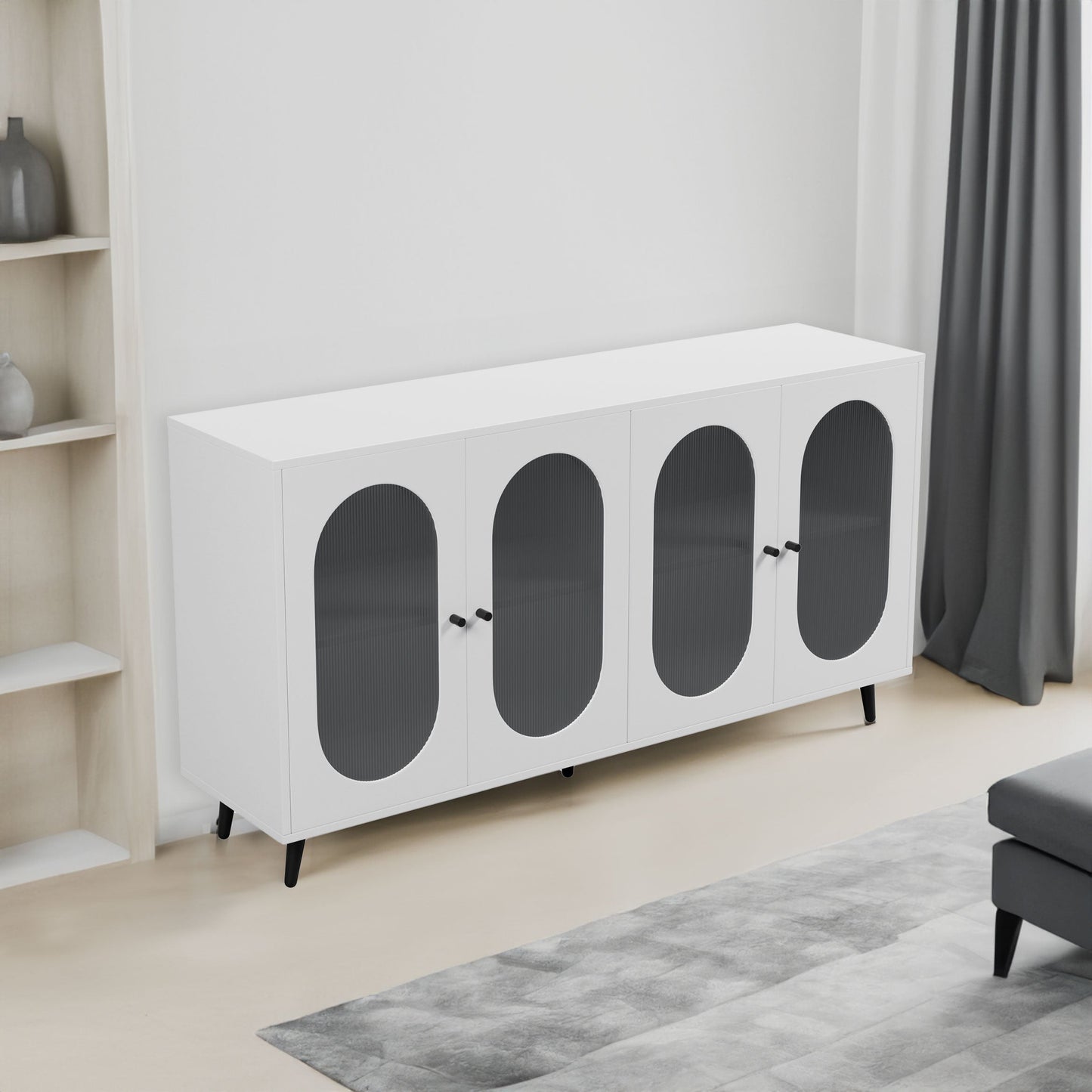 Modern Accent Sideboard Cabinet with Acrylic Doors, Freestanding Storage Cupboard Console Table for Kitchen Dining White