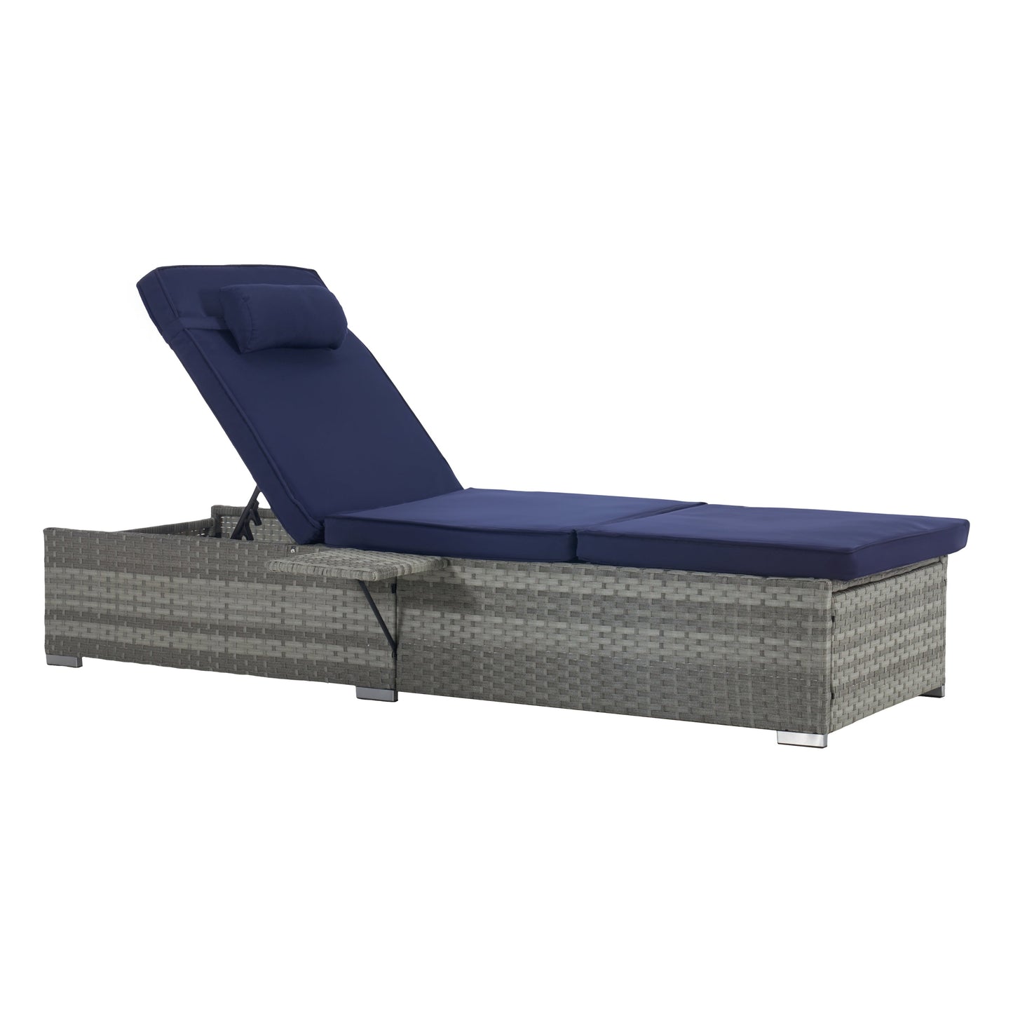 Outdoor PE Rattan Chaise Lounge Set of 2 with Table – Adjustable Patio