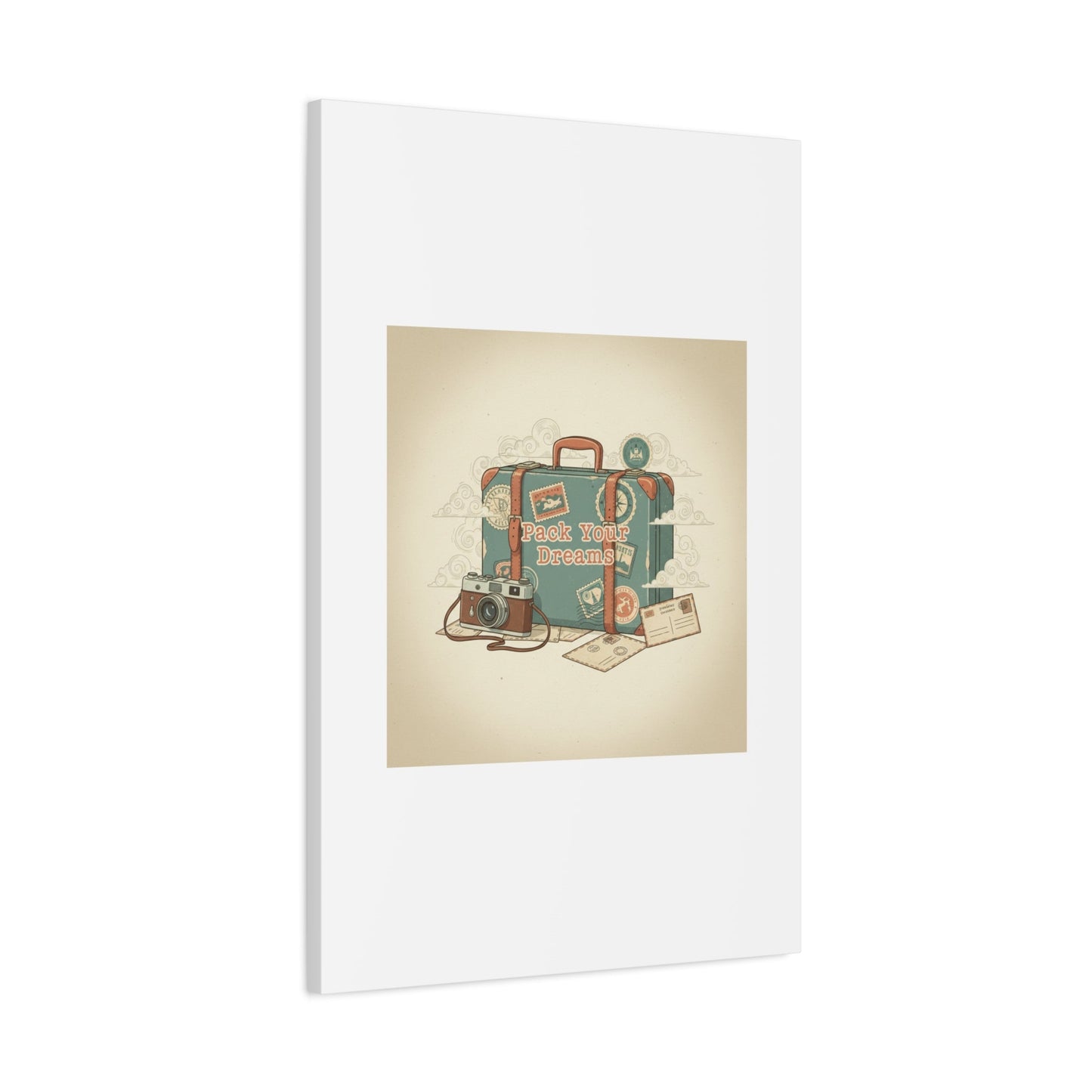 Pack Your Dreams Canvas | Retro Travel Postcard, Wanderlust Passport Stamp Art