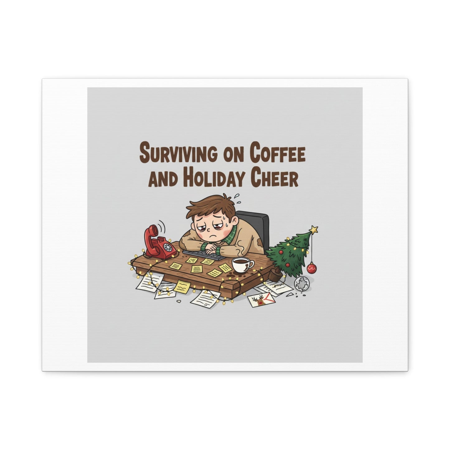 Surviving on Coffee and Holiday Cheer Canvas | Holiday Burnout, Festive But Tired