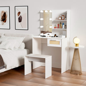 Glossy White+Wood+1 Drawer