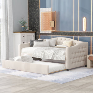 Beige + Upholstered + Box Spring Not Required + Wood