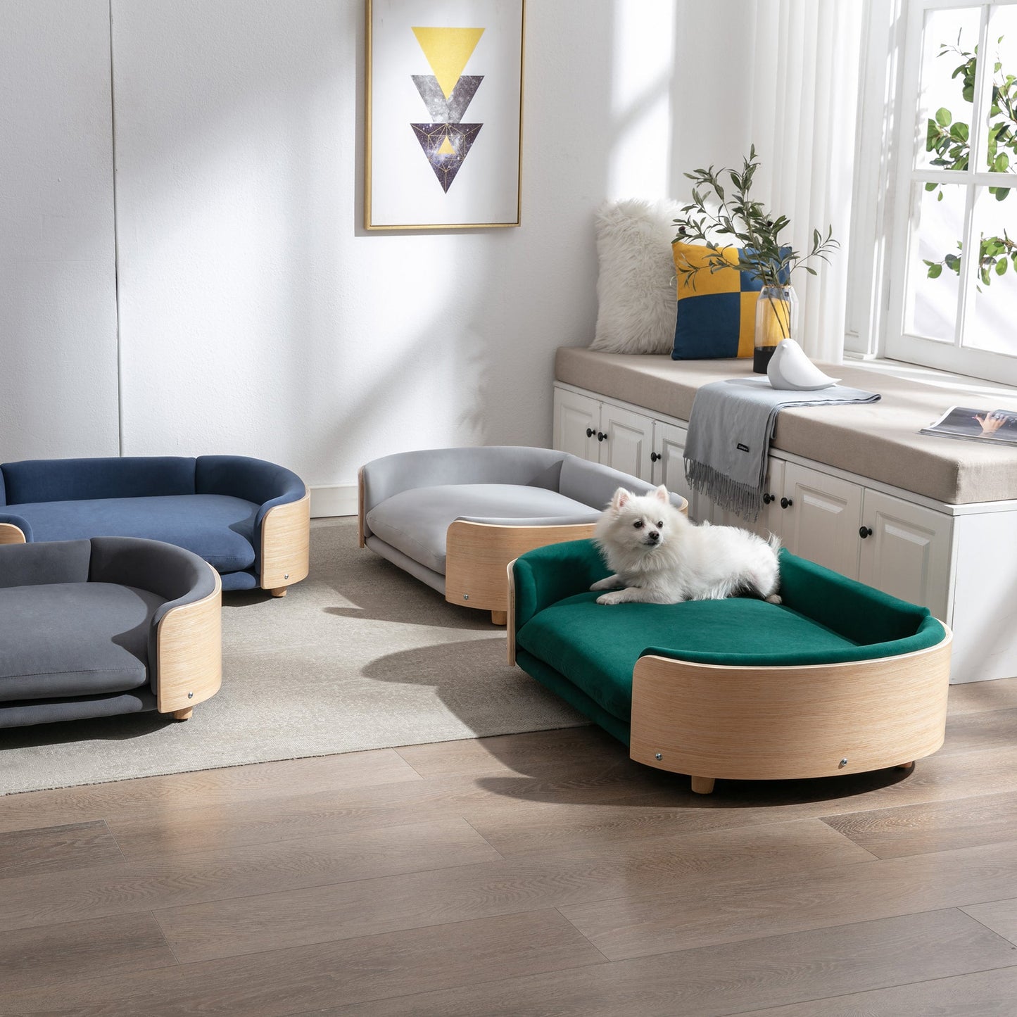 Scandinavian Style Elevated Dog Bed Pet Sofa with Solid Wood Legs and