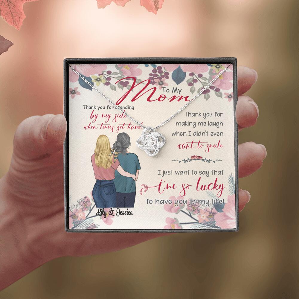 Personalized Message Card Love Knot Necklace Jewelry - Best Gift For Mother's Day - Thank you for standing by my side - IWJMRF