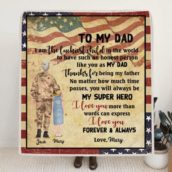 Personalized Soldier Father & Child Blanket - Father's Day Gift From Son and Daughter - I Love You Forever and Always