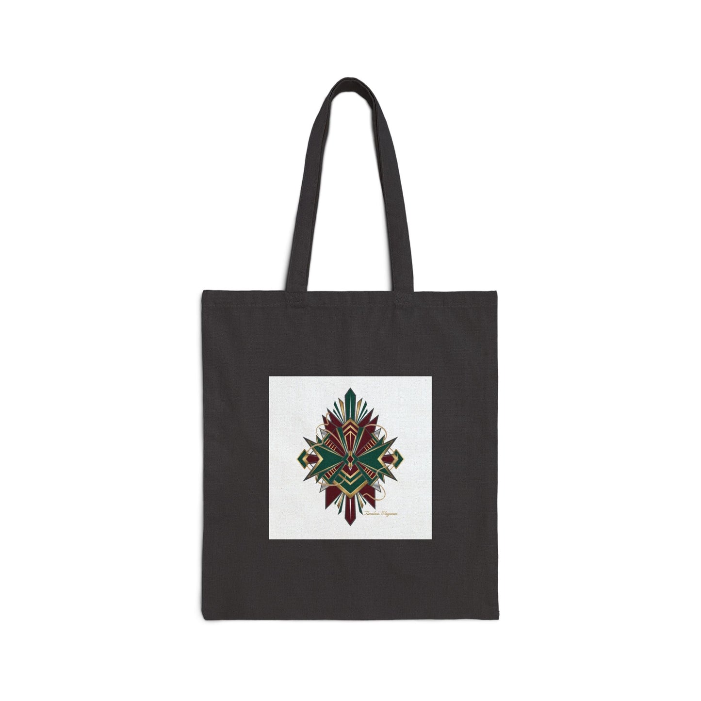 Art Deco Metallic Fan Tote | geometric brass print, emerald jewel motif